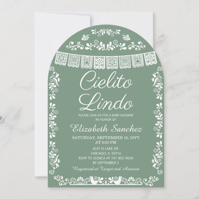 Invitación Cielito Lindo Sage Green Papel Picado Baby Shower (Anverso)