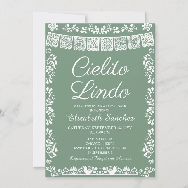 Invitación Cielito Lindo Sage Green Papel Picado Baby Shower (Anverso)