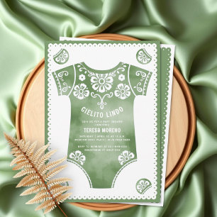Invitación Cielito Lindo sage traje de cuerpo verde para bebé