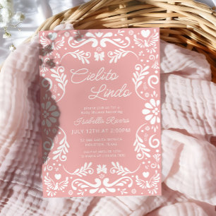 Invitación Cielito Lindo Talavera Baby Shower rosado mexicano