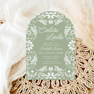 Invitación Cielito Lindo Talavera Baby Shower verde mexicano