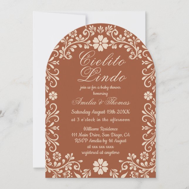 Invitación Cielito Lindo Terracotta Beige Baby Shower (Anverso)