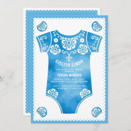 Invitación Cielito Lindo traje de cuerpo azul lindo niño bebé