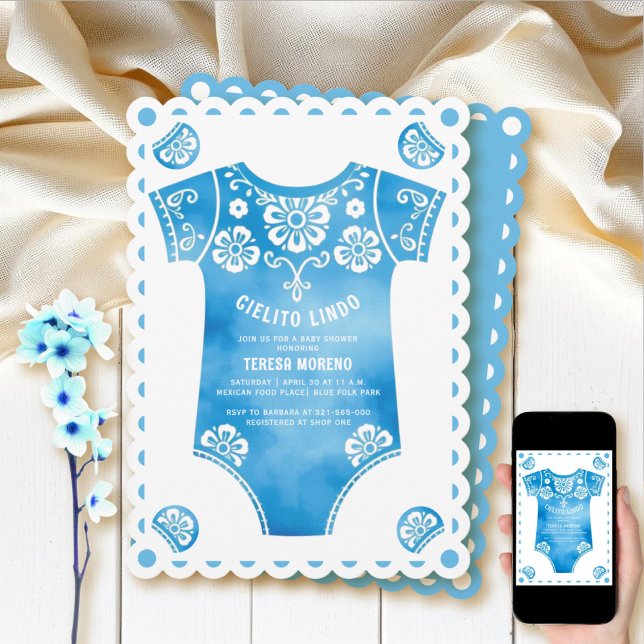 Invitación Cielito Lindo traje de cuerpo azul niño ducha de b (Subido por el creador)