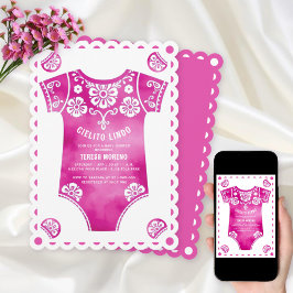 Invitación Cielito Lindo traje de cuerpo rosa chica de bebé
