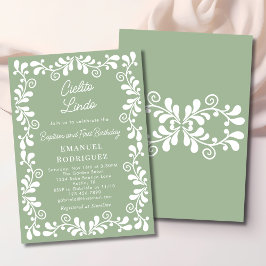 Invitación Cielito Lindo Verde Salvia Bautizo y Primer Cumple