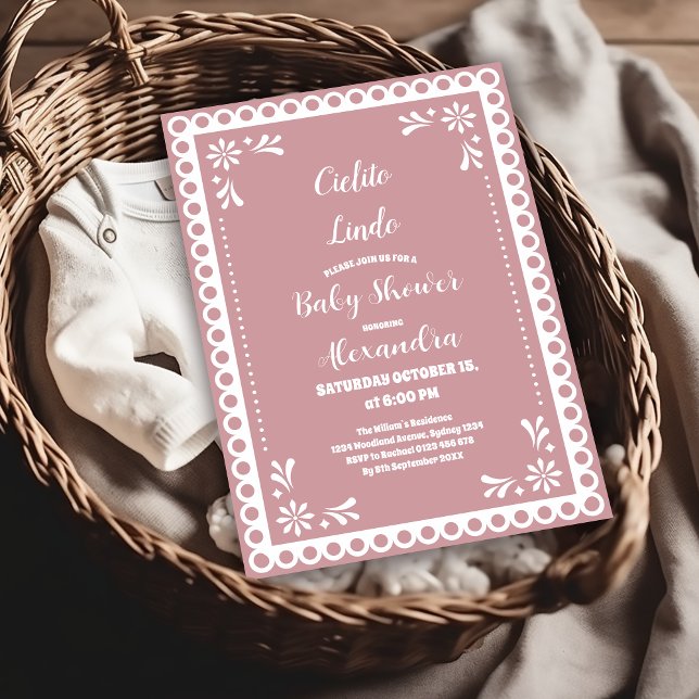 Invitación Cielito mexicano rosado Lindo Baby Shower (Subido por el creador)