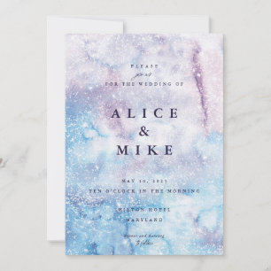 Invitación Cielo abstracto azul y galaxia de acuarela morada