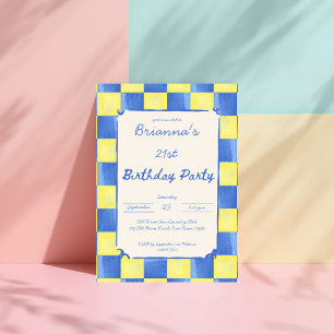Invitación Cielo amarillo con casillas azules fiesta de cumpl