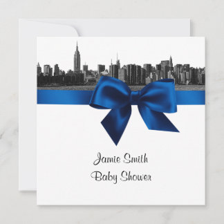 Invitación Cielo amplio de NYC grabado en BW Royal Bl Baby Sh