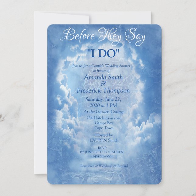 Invitación Cielo azul claro con ducha nubes de bodas (Anverso)