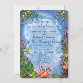 Invitación Cielo azul, nubes onduladas y flamencos rosados