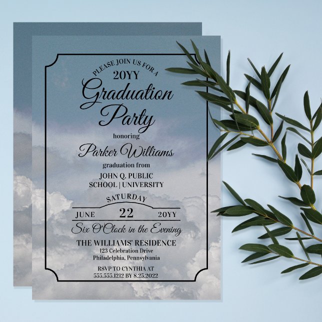 Invitación Cielo azul sobre el partido de graduación de nubes (Blue Sky Above The Clouds Graduation Party Invitation -- Print | Download)