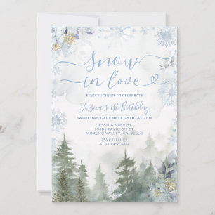 Invitación Cielo azul suave copo de nieve enamorado Cumpleaño