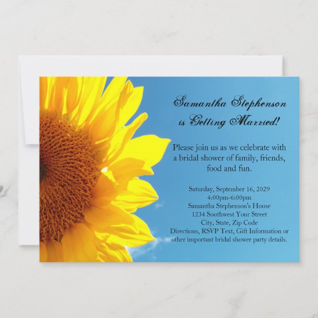 Invitación Cielo azul veraniego, ducha de novia de girasol am (Anverso)
