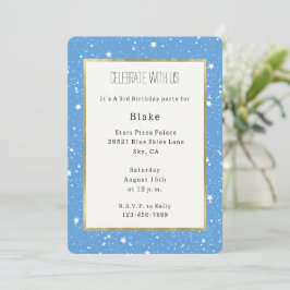 Invitación Cielo Blanco Azul de Cumpleaños de Estrellas