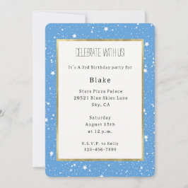 Invitación Cielo Blanco Azul de Cumpleaños de Estrellas
