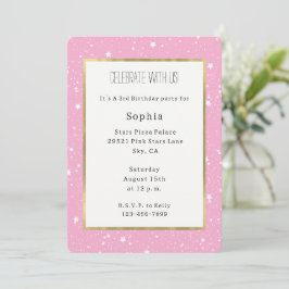 Invitación Cielo blanco rosa de cumpleaños de estrellas
