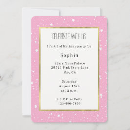 Invitación Cielo blanco rosa de cumpleaños de estrellas