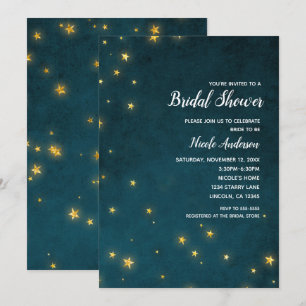 Invitación Cielo Celeste Estrellas Brillantes Doradas Lluvia 
