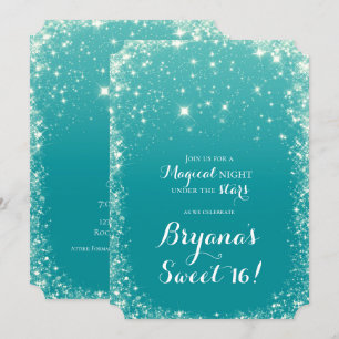 Invitación Cielo Celeste Nocturno Estrellado Azul Teal Acuáti