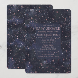 Invitación Cielo Celeste Nocturno Estrellado Azul y Rosa Baby