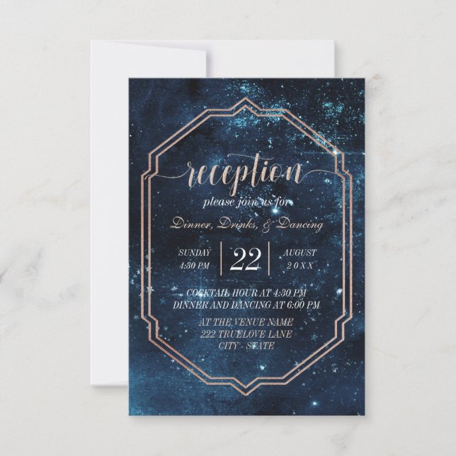 Invitación Cielo Celeste Nocturno Galaxia Recepción de Boda (Anverso)