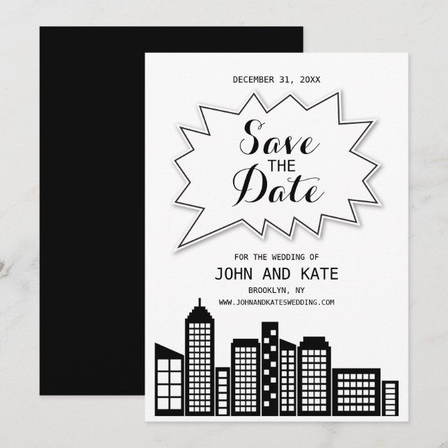 Invitación Cielo de Black & White Save The Date (Anverso / Reverso)