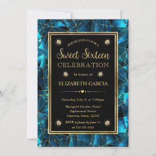 Invitación Cielo de Cristal de Medianoche Verde Azul y Dorado