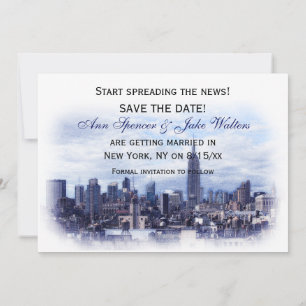 Invitación Cielo de Nueva York en azul marino soñador, fecha