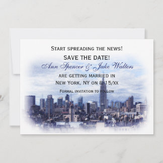 Invitación Cielo de Nueva York en azul marino soñador, fecha