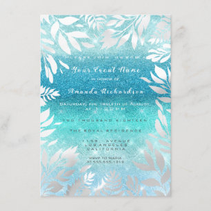 Invitación Cielo de Océano Azul Brillo Ombre Floral Foil Navy