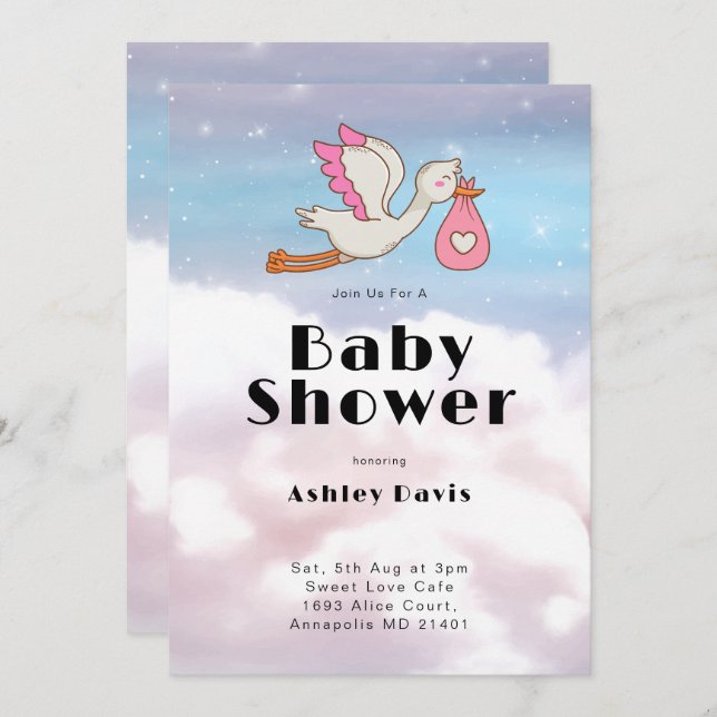 Invitación Cielo De Pájaros Y Baby Shower En Nube (Anverso / Reverso)