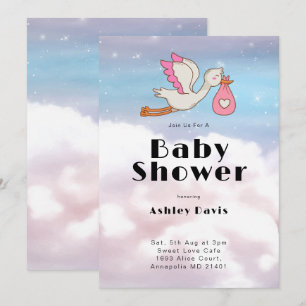 Invitación Cielo De Pájaros Y Baby Shower En Nube