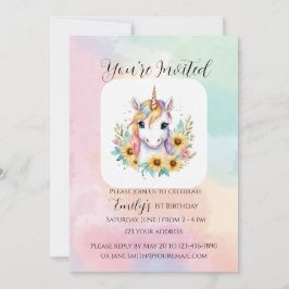 Invitación Cielo de Unicornio Sencillo de girasol 1er cumplea