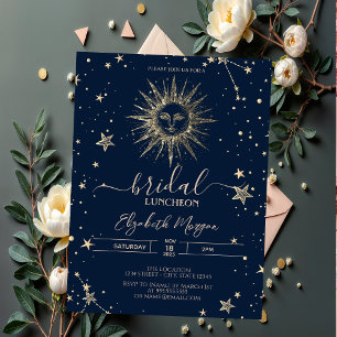 Invitación Cielo dorado brillo Sol Estrellas Bridal Almuerzo