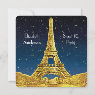 Invitación Cielo dorado de París #2 Estrella azul dulce 16 SQ