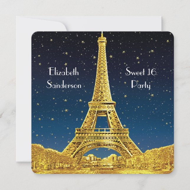 Invitación Cielo dorado de París #2 Estrella azul dulce 16 SQ (Anverso)