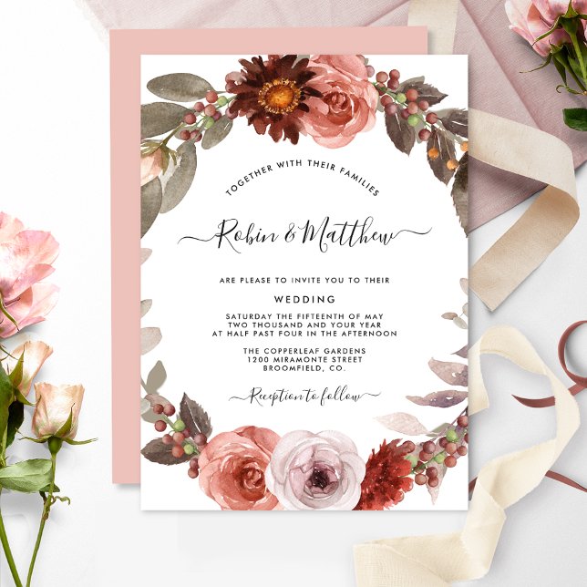 Invitación Cielo en Rosa, borgoña Boda floral de Rubor (Subido por el creador)