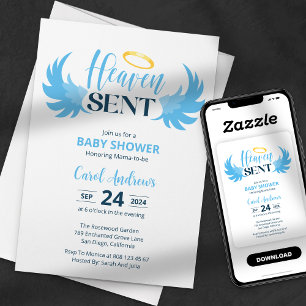 Invitación Cielo Enviado Alas de Ángel Azul Baby Shower