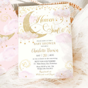 Invitación Cielo Enviado Luna y Estrellas Rosa Dorado Baby Sh