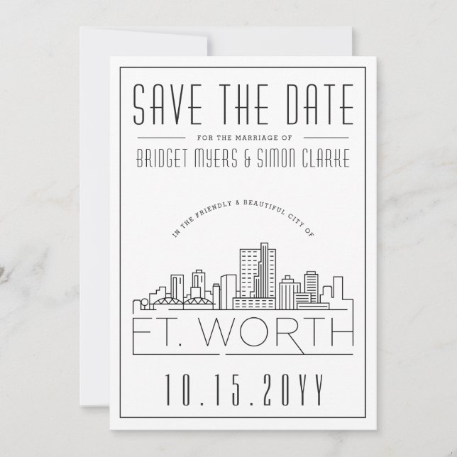 Invitación Cielo estilizado de Fort Worth para boda, aviso de (Anverso)