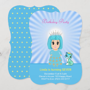Invitación Cielo Linda Princesa con Gatito Cumpleaños 7