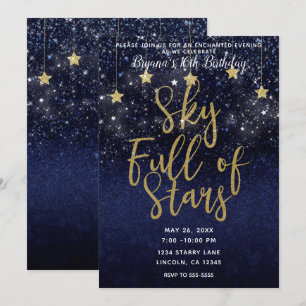 Invitación Cielo Lleno de Estrellas Noche Estrellada Oro Azul