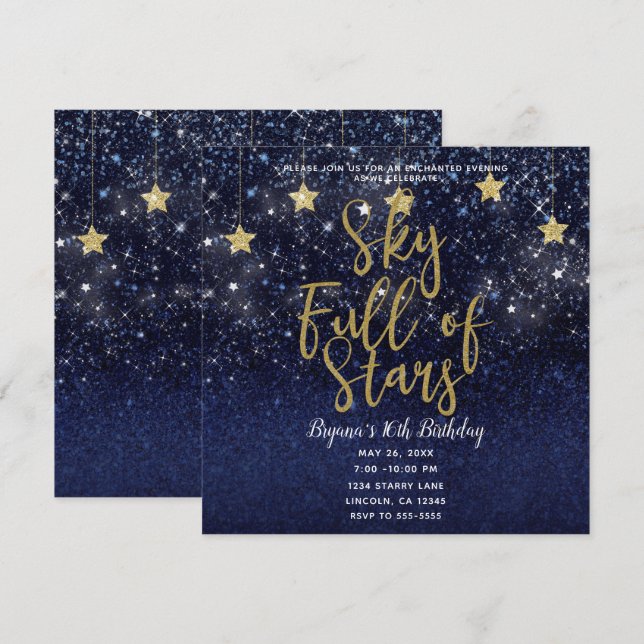Invitación Cielo lleno de estrellas Starry Night Gold Fiesta  (Anverso / Reverso)