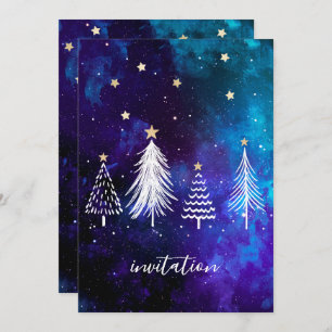 Invitación Cielo navidad, azul, blanco, estrellas, Fiesta