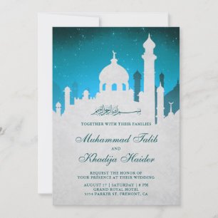 Invitación Cielo nocturno árabe islámico musulmán de boda azu