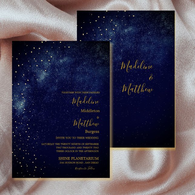 Invitación Cielo Nocturno Astral Oro  Estrellas Azules  Boda (Subido por el creador)