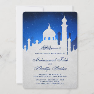 Invitación Cielo nocturno azul, boda islámica árabe musulmana