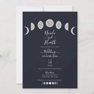 Invitación Cielo nocturno azul fases lunares boda de la tarde